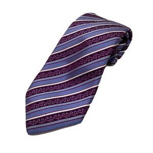 Bloomingdale’s Men’s Tie purple blue striped 100% silk classic necktie